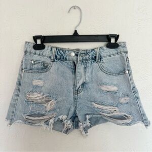 Distressed Light Blue Denim Shorts